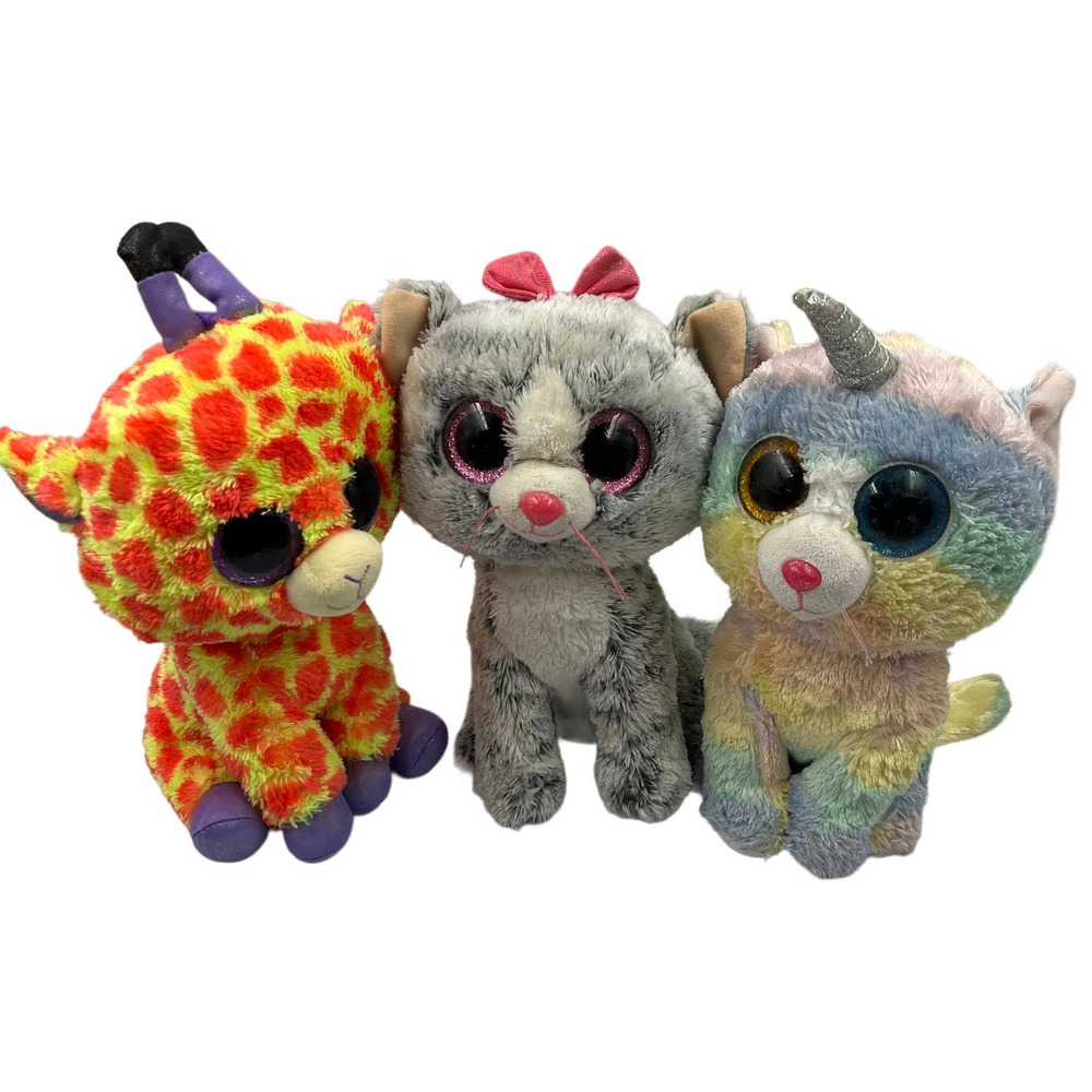 TY Beanie Boos Big Eyes 12" Plush Lot 3 Giraffe Kitten Kiki‎ Caticorn Heather